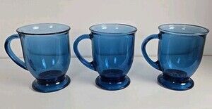 Anchor Hocking Cobalt Blue Pedestal Coffee Mugs Coffee bar Set of 3 16 oz MCM